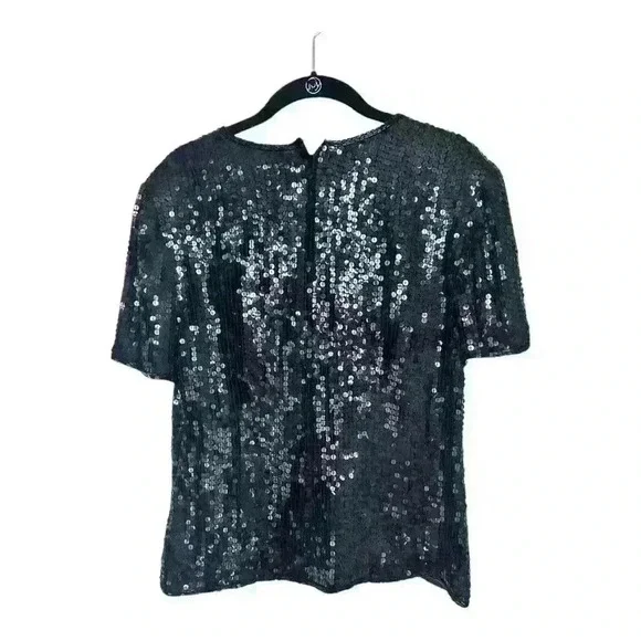 Talbots Vintage 100% Silk Black Sequin Round Neck Short Sleeve Blouse, sz Small - Picture 5 of 11